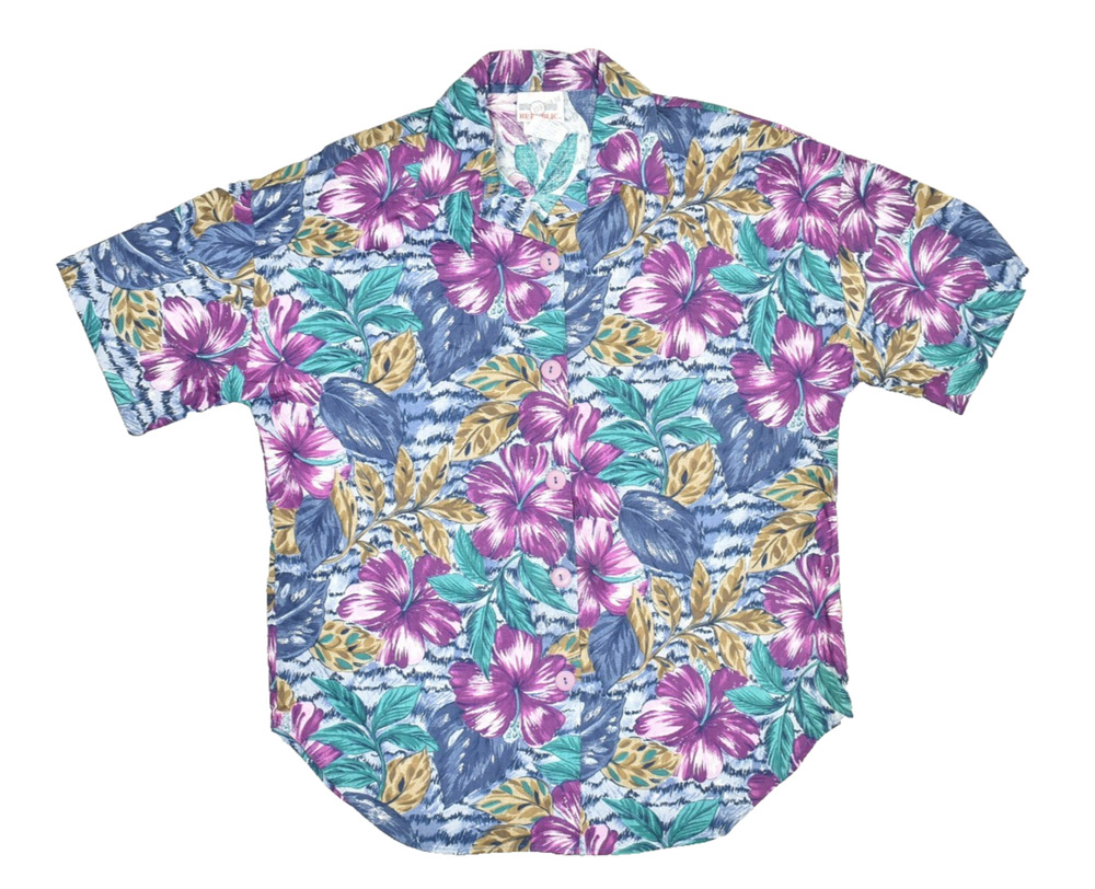 Denim Republic Hawaiian Floral Shirt Women's Regular Size M Vintage